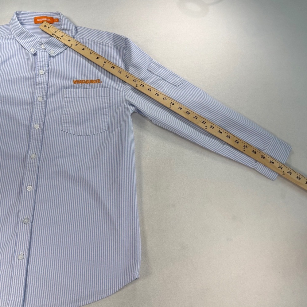 Whataburger Manager Seersucker Shirt Mens Small Blue White Pinstripe Button Down - Picture 9 of 9